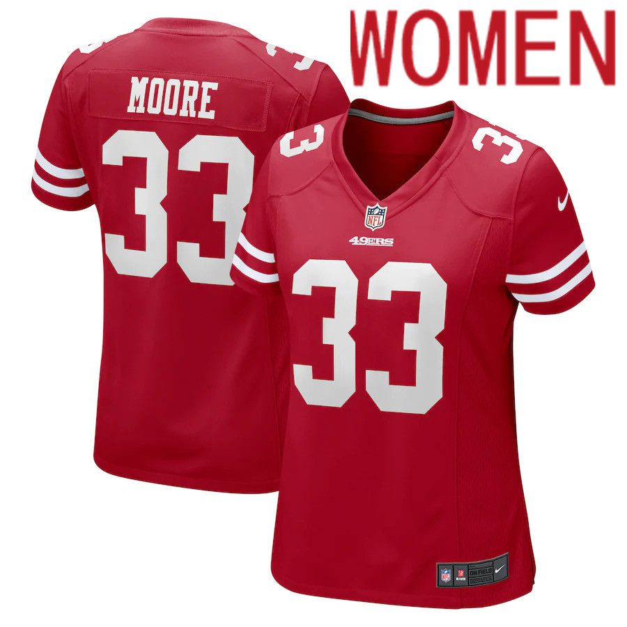 Women San Francisco 49ers 33 Tarvarius Moore Nike Scarlet Game NFL Jersey